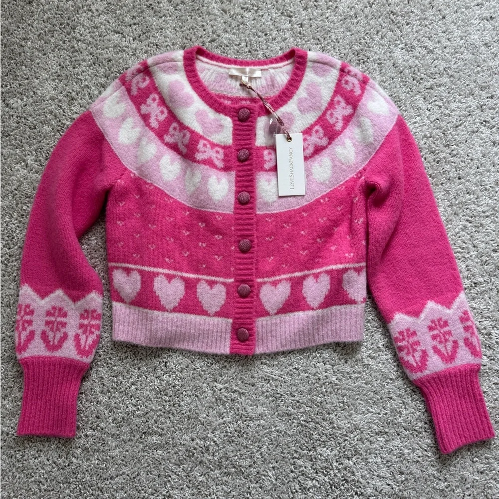 Love Shack Fancy Dimples Sweetheart Pink Women's Sweater Sz M - Picture 3 of 6